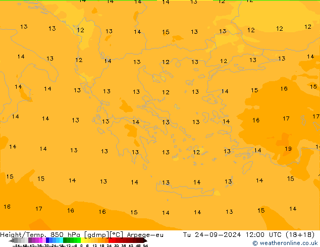 Géop./Temp. 850 hPa Arpege-eu mar 24.09.2024 12 UTC