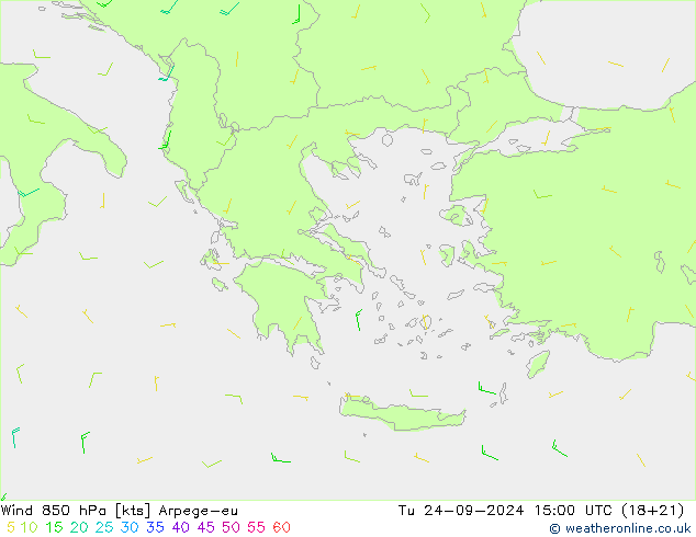 Wind 850 hPa Arpege-eu Tu 24.09.2024 15 UTC