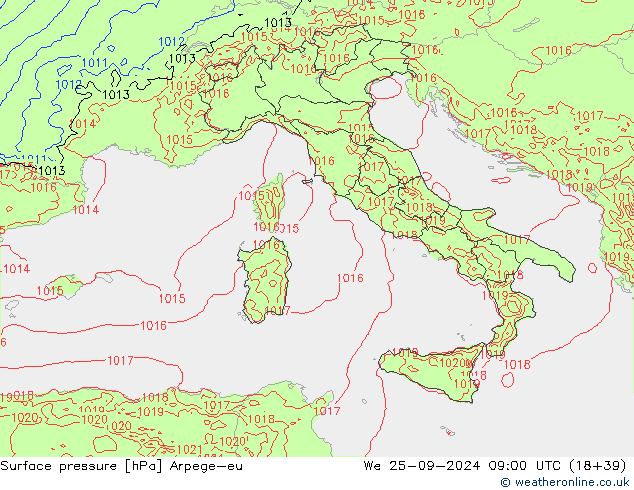 Pressione al suolo Arpege-eu mer 25.09.2024 09 UTC