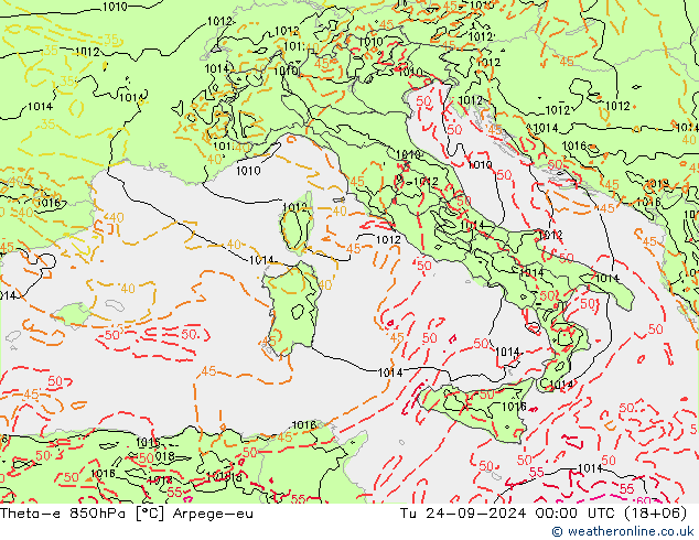 Theta-e 850hPa Arpege-eu mar 24.09.2024 00 UTC