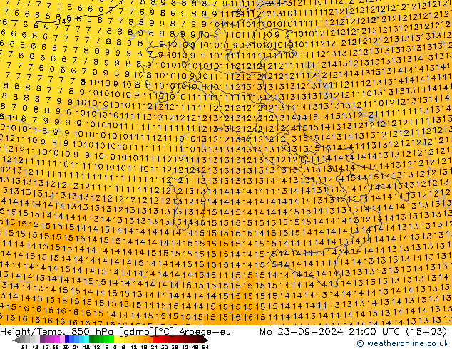 Yükseklik/Sıc. 850 hPa Arpege-eu Pzt 23.09.2024 21 UTC