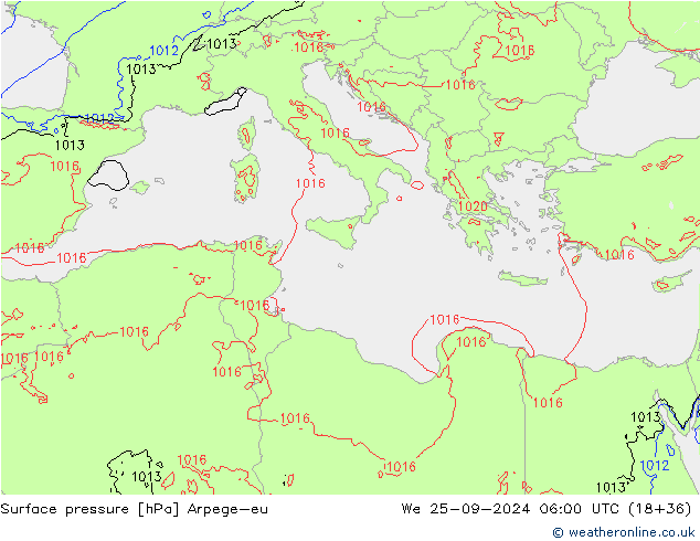 Atmosférický tlak Arpege-eu St 25.09.2024 06 UTC