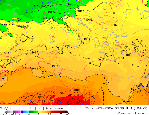 SLP/Temp. 850 hPa Arpege-eu We 25.09.2024 00 UTC