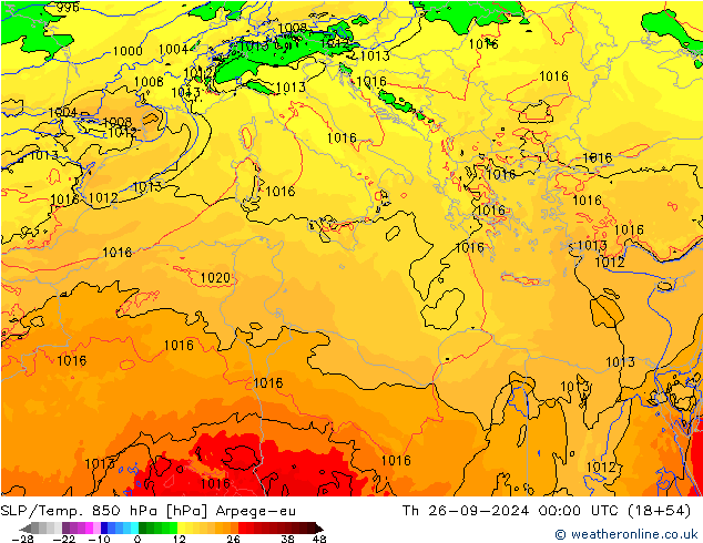 SLP/Temp. 850 hPa Arpege-eu Čt 26.09.2024 00 UTC