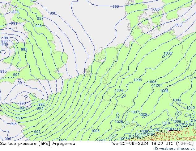 Surface pressure Arpege-eu We 25.09.2024 18 UTC