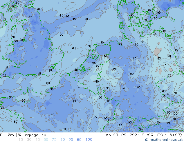 RH 2m Arpege-eu Seg 23.09.2024 21 UTC