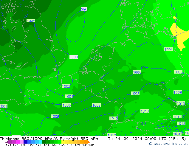 Thck 850-1000 hPa Arpege-eu mar 24.09.2024 09 UTC