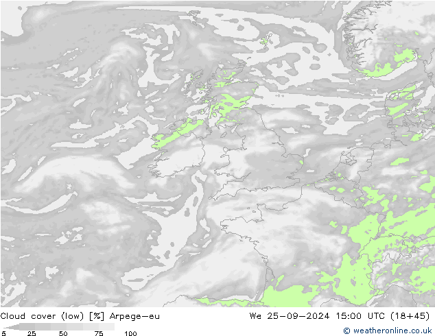 zachmurzenie (niskie) Arpege-eu śro. 25.09.2024 15 UTC