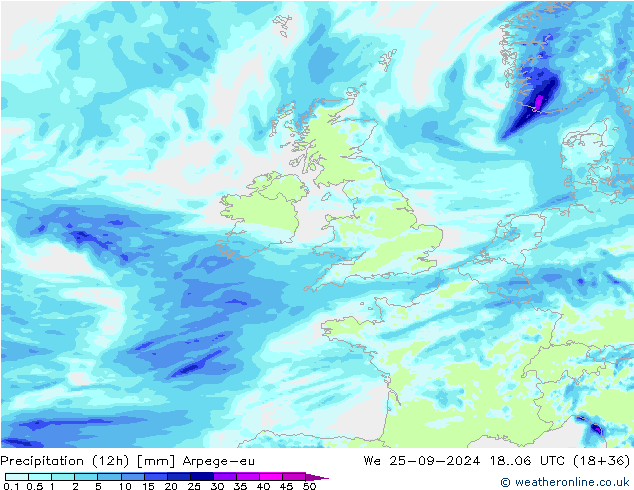 Precipitation (12h) Arpege-eu We 25.09.2024 06 UTC