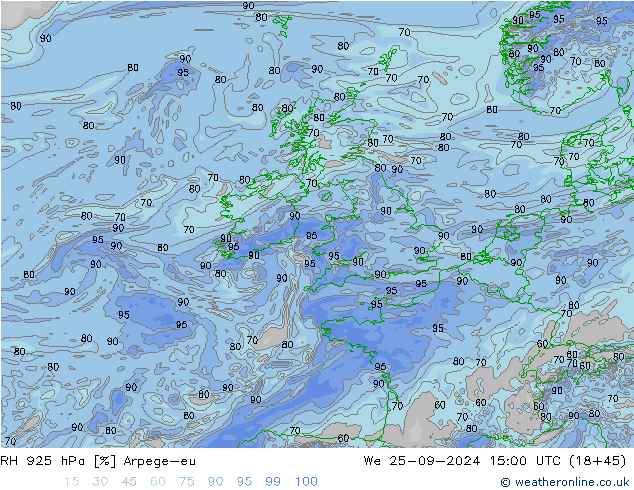 RH 925 hPa Arpege-eu Qua 25.09.2024 15 UTC