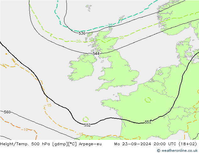 Yükseklik/Sıc. 500 hPa Arpege-eu Pzt 23.09.2024 20 UTC