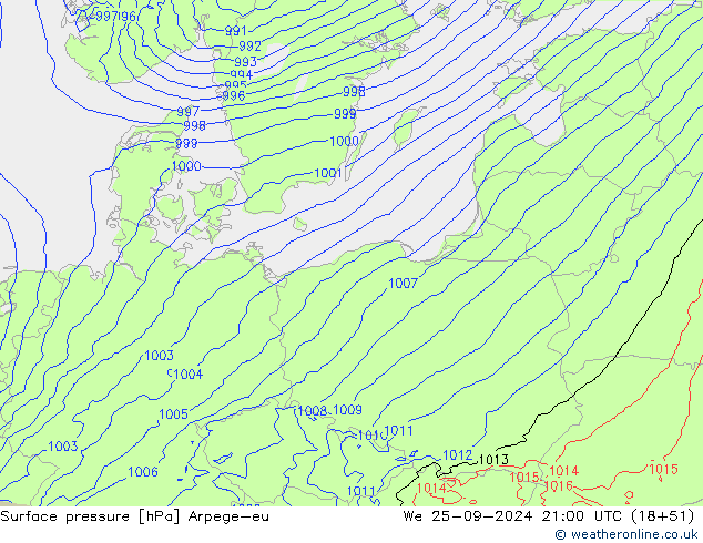 Surface pressure Arpege-eu We 25.09.2024 21 UTC