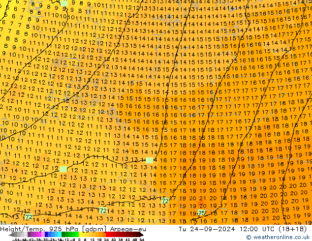 Height/Temp. 925 hPa Arpege-eu Ter 24.09.2024 12 UTC