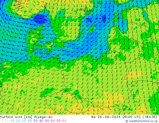 Surface wind Arpege-eu We 25.09.2024 06 UTC