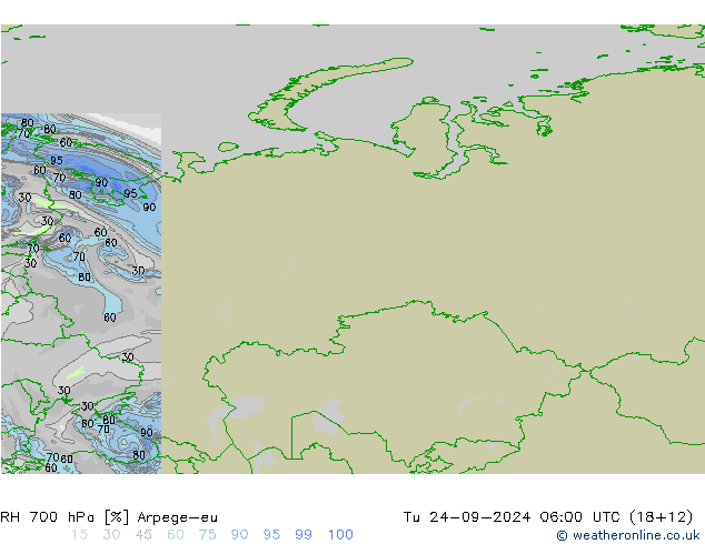 RH 700 hPa Arpege-eu Tu 24.09.2024 06 UTC