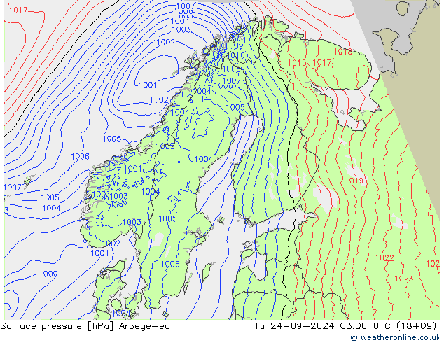 Surface pressure Arpege-eu Tu 24.09.2024 03 UTC