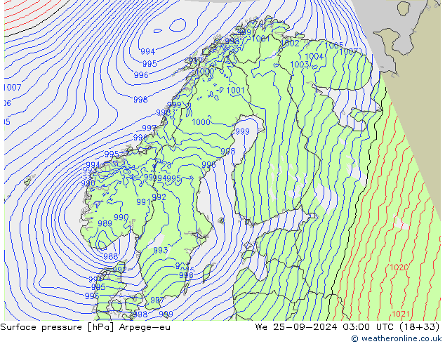 Atmosférický tlak Arpege-eu St 25.09.2024 03 UTC