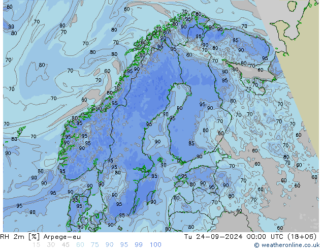 Humedad rel. 2m Arpege-eu mar 24.09.2024 00 UTC