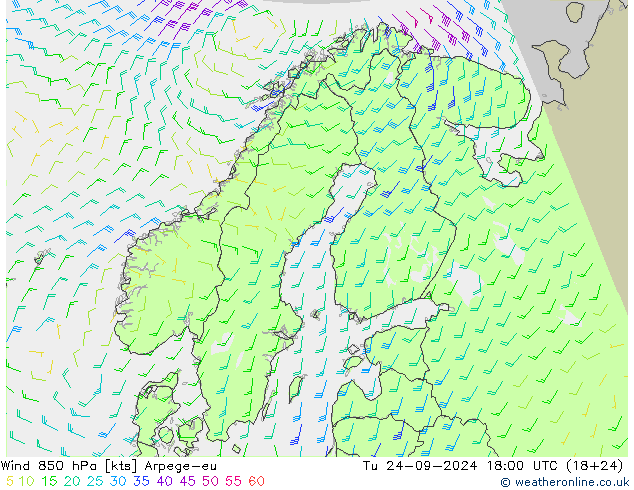 Vento 850 hPa Arpege-eu mar 24.09.2024 18 UTC