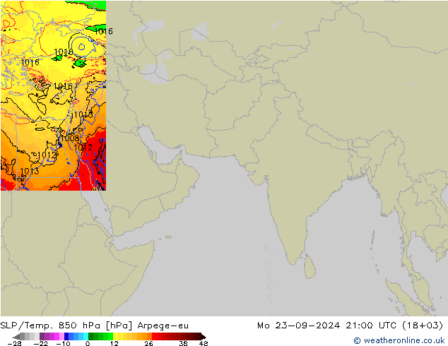 SLP/Temp. 850 hPa Arpege-eu Mo 23.09.2024 21 UTC