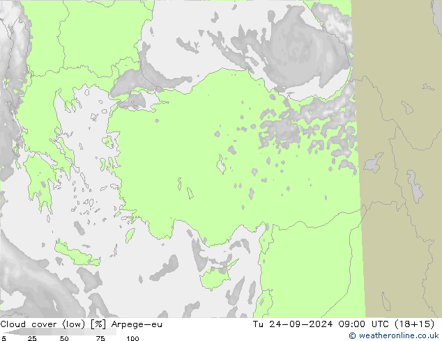 zachmurzenie (niskie) Arpege-eu wto. 24.09.2024 09 UTC