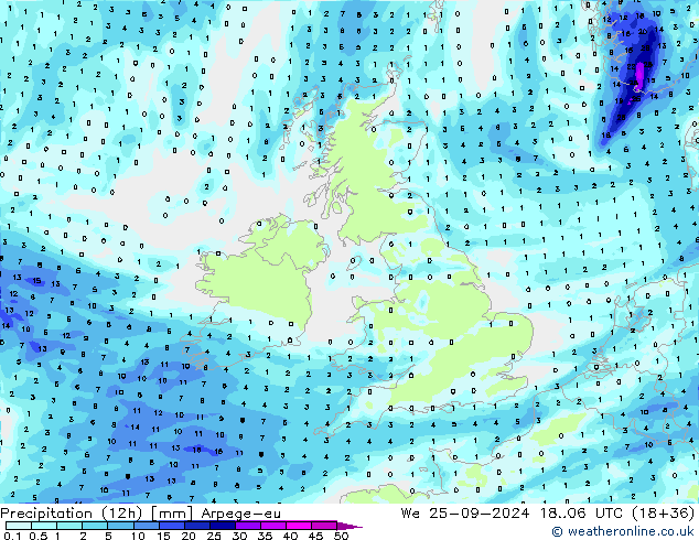 Precipitation (12h) Arpege-eu We 25.09.2024 06 UTC