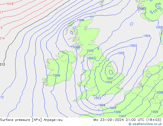 Surface pressure Arpege-eu Mo 23.09.2024 21 UTC