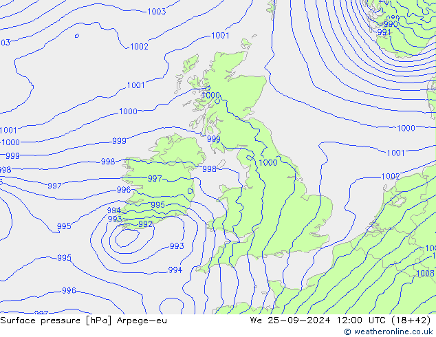 Surface pressure Arpege-eu We 25.09.2024 12 UTC