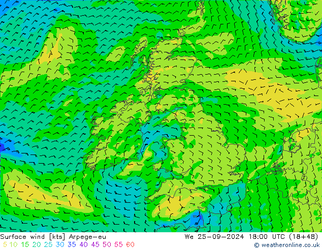 Surface wind Arpege-eu We 25.09.2024 18 UTC