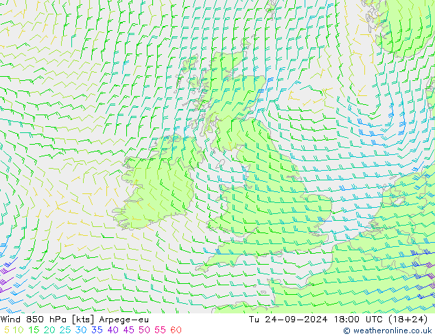 风 850 hPa Arpege-eu 星期二 24.09.2024 18 UTC