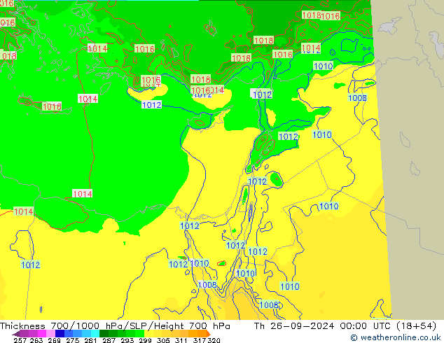 Thck 700-1000 hPa Arpege-eu czw. 26.09.2024 00 UTC