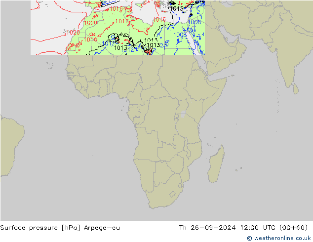 Pressione al suolo Arpege-eu gio 26.09.2024 12 UTC