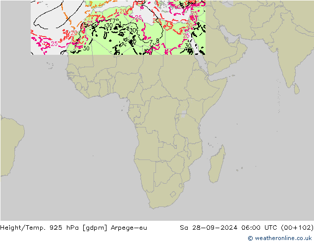 Height/Temp. 925 гПа Arpege-eu сб 28.09.2024 06 UTC