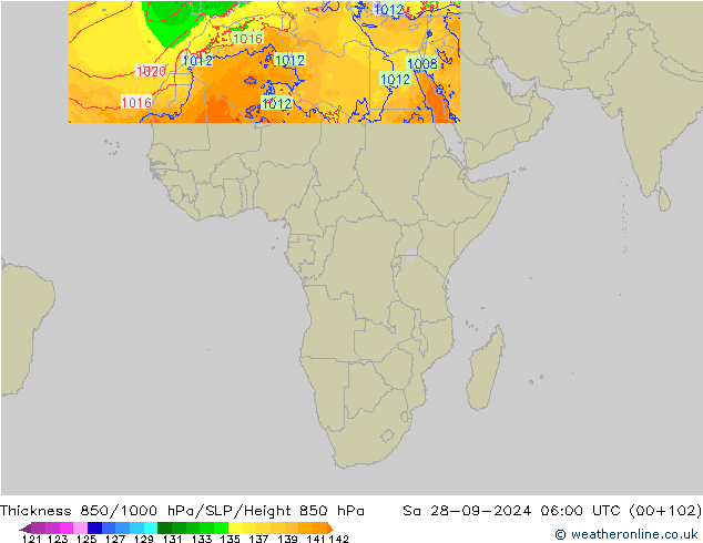 Schichtdicke 850-1000 hPa Arpege-eu Sa 28.09.2024 06 UTC