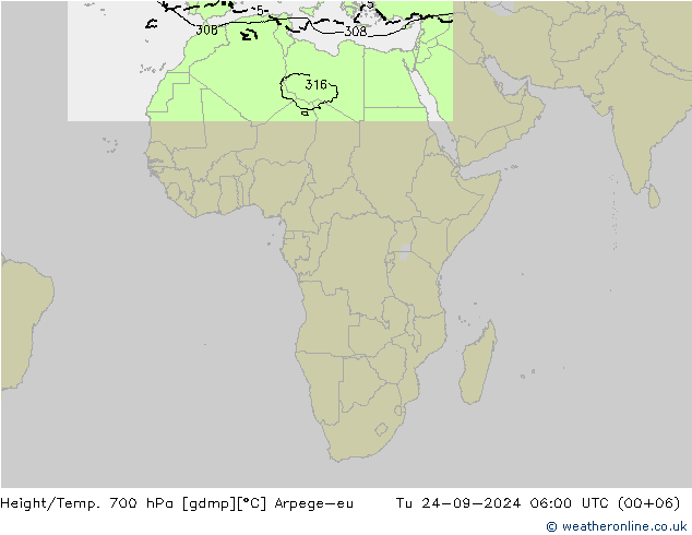 Height/Temp. 700 hPa Arpege-eu Di 24.09.2024 06 UTC