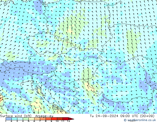 ве�Bе�@ 10 m (bft) Arpege-eu вт 24.09.2024 09 UTC