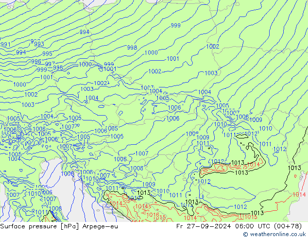 приземное давление Arpege-eu пт 27.09.2024 06 UTC