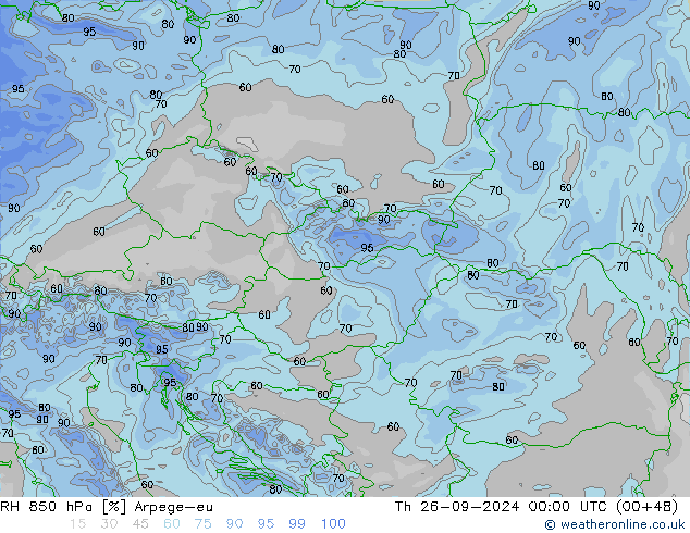 RH 850 hPa Arpege-eu  26.09.2024 00 UTC