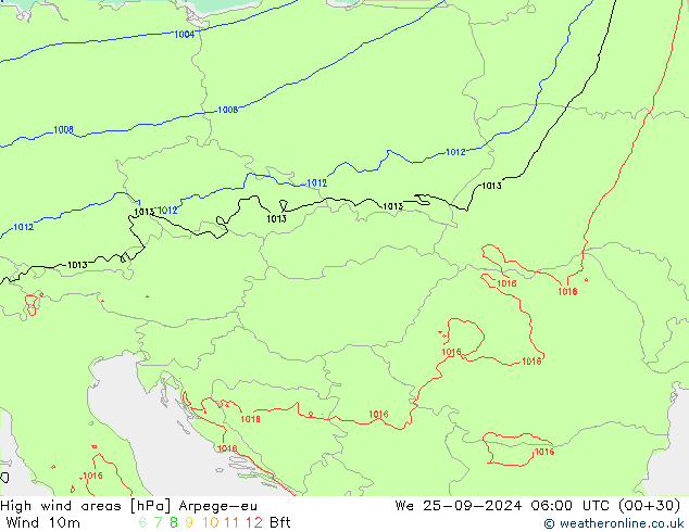 High wind areas Arpege-eu We 25.09.2024 06 UTC