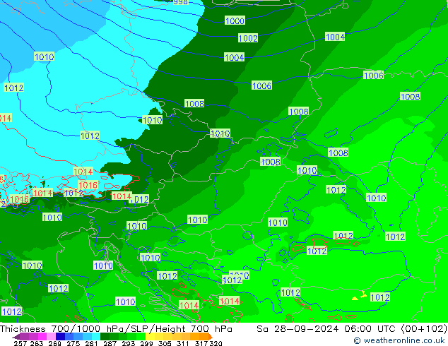 Thck 700-1000 hPa Arpege-eu Sa 28.09.2024 06 UTC