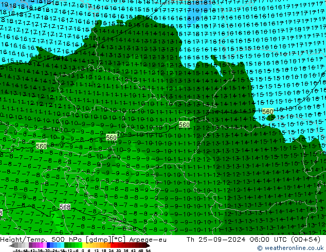 Height/Temp. 500 hPa Arpege-eu Th 26.09.2024 06 UTC