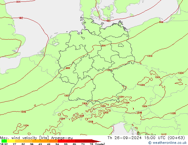 Maks. Rüzgar Hızı Arpege-eu Per 26.09.2024 15 UTC