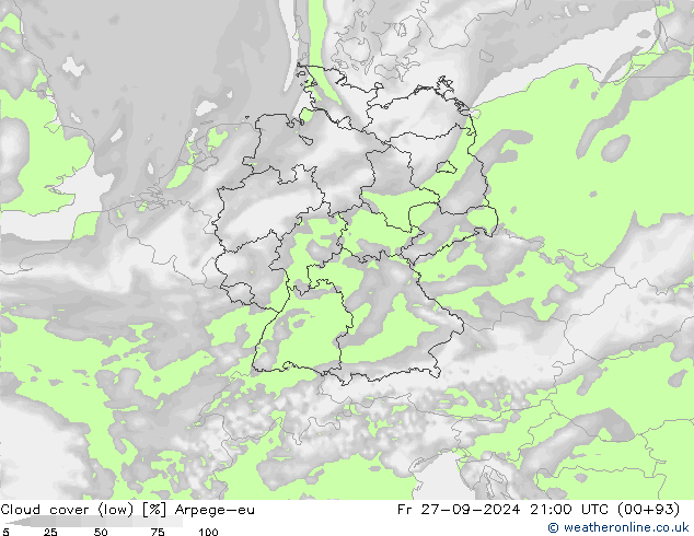 Nuages (bas) Arpege-eu ven 27.09.2024 21 UTC