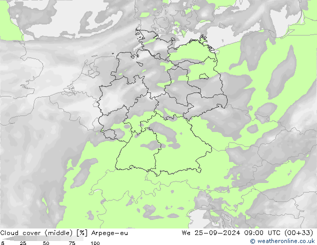 облака (средний) Arpege-eu ср 25.09.2024 09 UTC