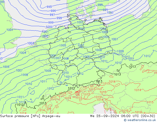 Pressione al suolo Arpege-eu mer 25.09.2024 06 UTC