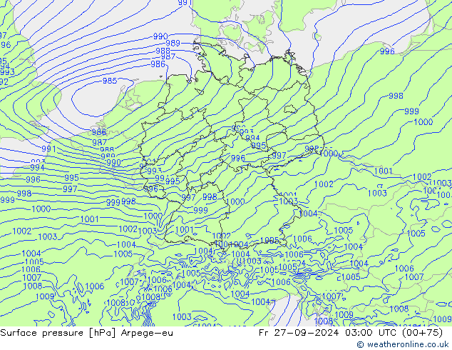 Pressione al suolo Arpege-eu ven 27.09.2024 03 UTC