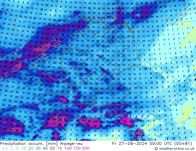 Precipitation accum. Arpege-eu  27.09.2024 09 UTC