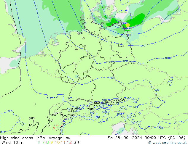High wind areas Arpege-eu Sa 28.09.2024 00 UTC