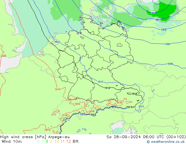 High wind areas Arpege-eu sab 28.09.2024 06 UTC