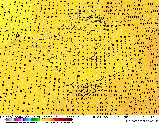 Height/Temp. 850 hPa Arpege-eu wto. 24.09.2024 15 UTC